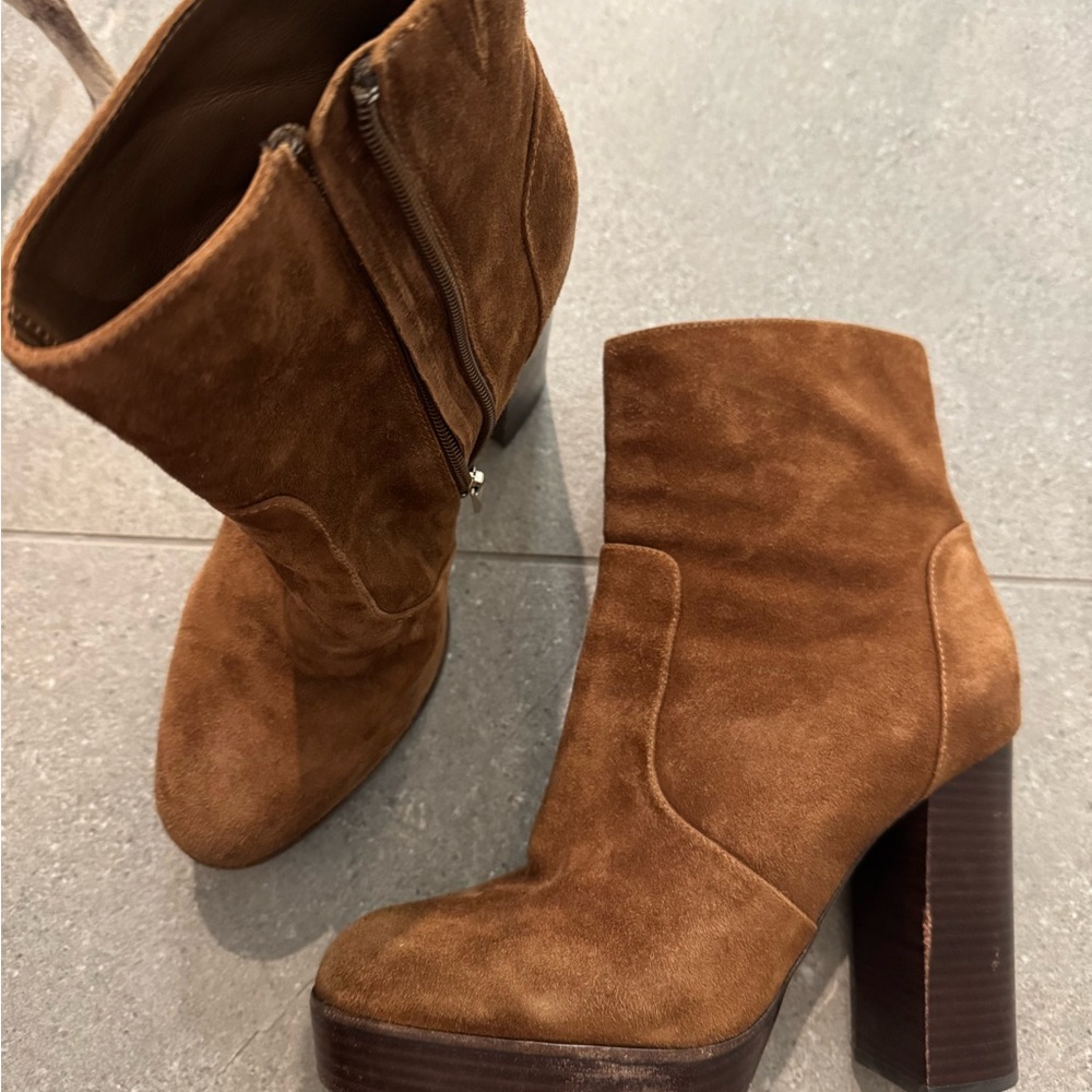 PAIGE Brown Heeled Boots Suede Ankle-Height